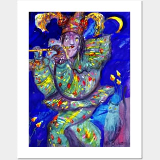 FLUTIST IN BLUE / Venetian Carnival Night Posters and Art